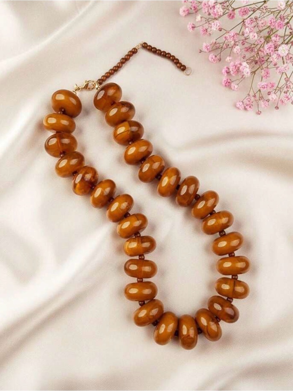 Gorgeous  Amber-Brown Beaded Statement Necklace - Ready for Summer